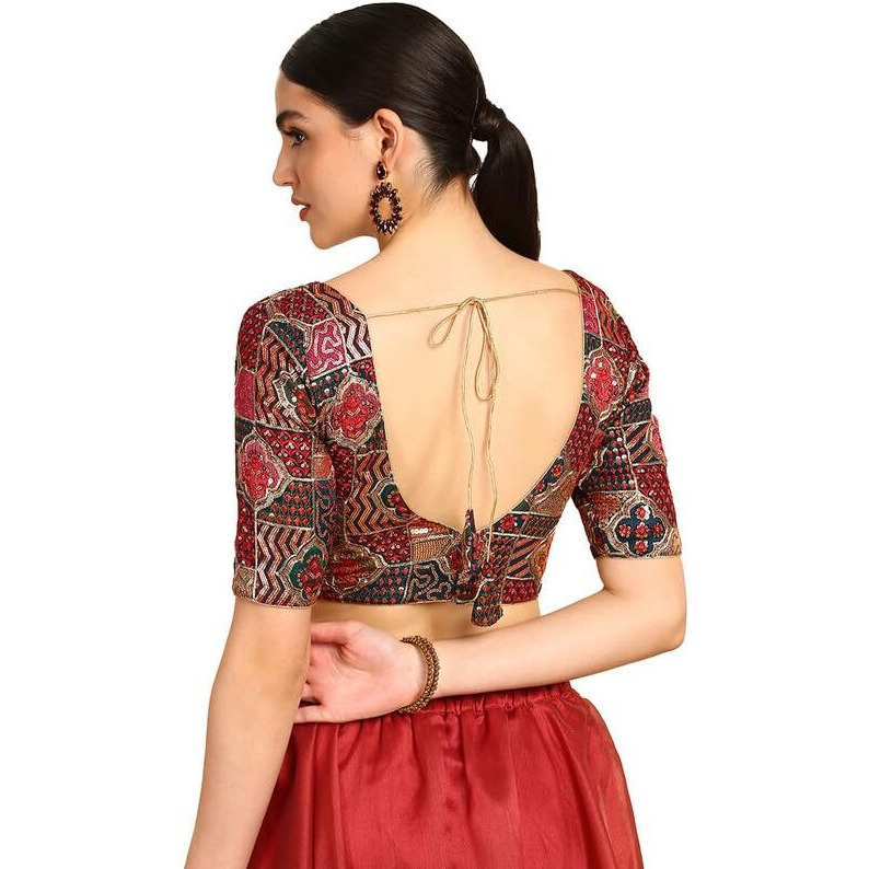 Soch Womens Teal Sequinned Embellished Georgette Padded Blouse