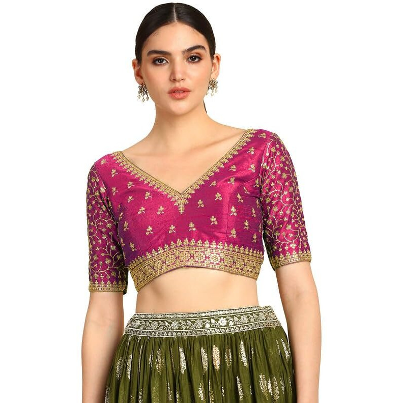 Soch Womens Fuchsia Zari Embroidery Padded Silk Blend Blouse With Sequins