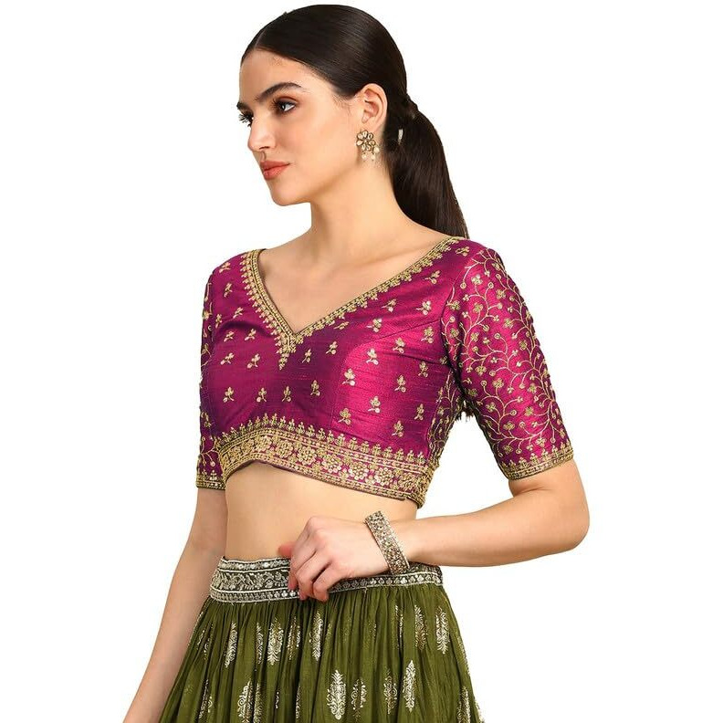 Soch Womens Fuchsia Zari Embroidery Padded Silk Blend Blouse With Sequins