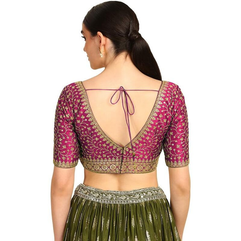 Soch Womens Fuchsia Zari Embroidery Padded Silk Blend Blouse With Sequins