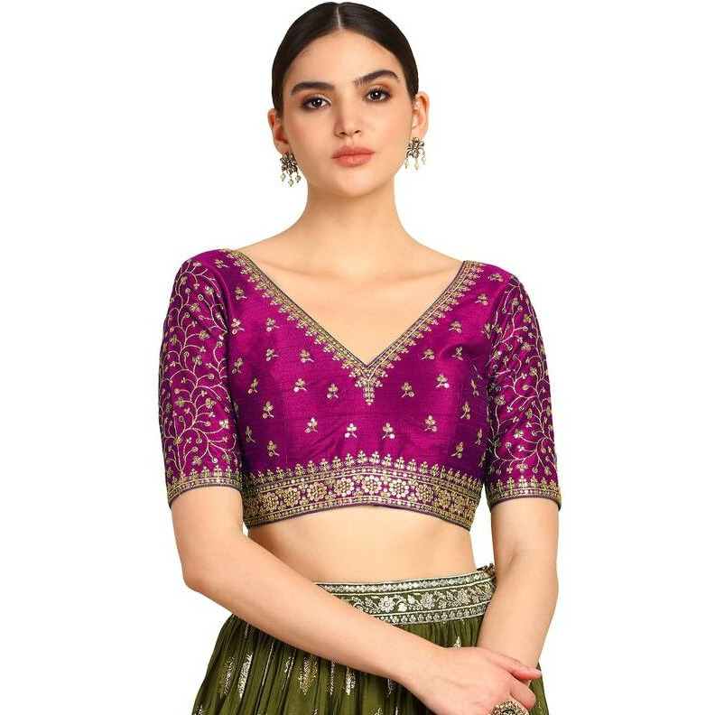 Soch Womens Wine Zari Embroidery Padded Silk Blend Blouse With Sequins