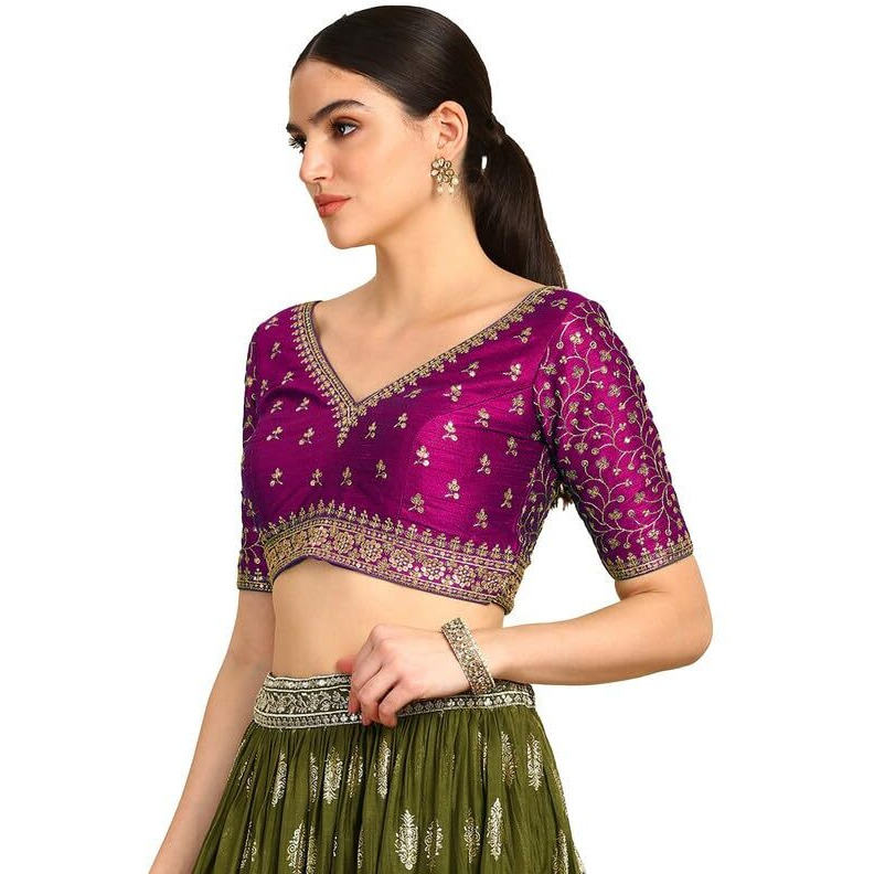 Soch Womens Wine Zari Embroidery Padded Silk Blend Blouse With Sequins