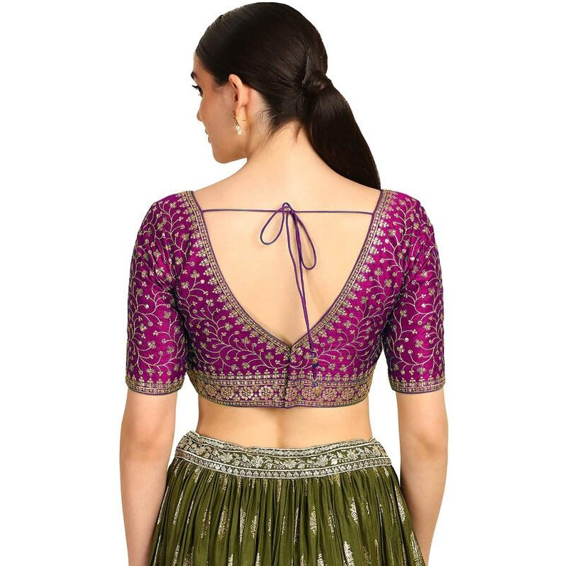 Soch Womens Wine Zari Embroidery Padded Silk Blend Blouse With Sequins