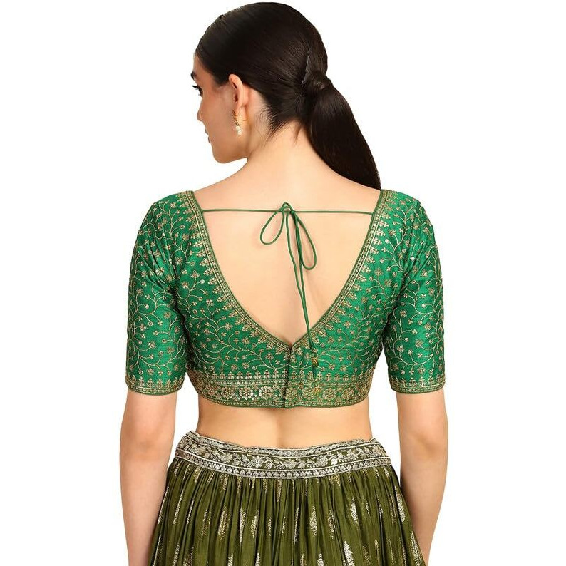 Soch Womens Green Zari Embroidery Padded Silk Blend Blouse With Sequins