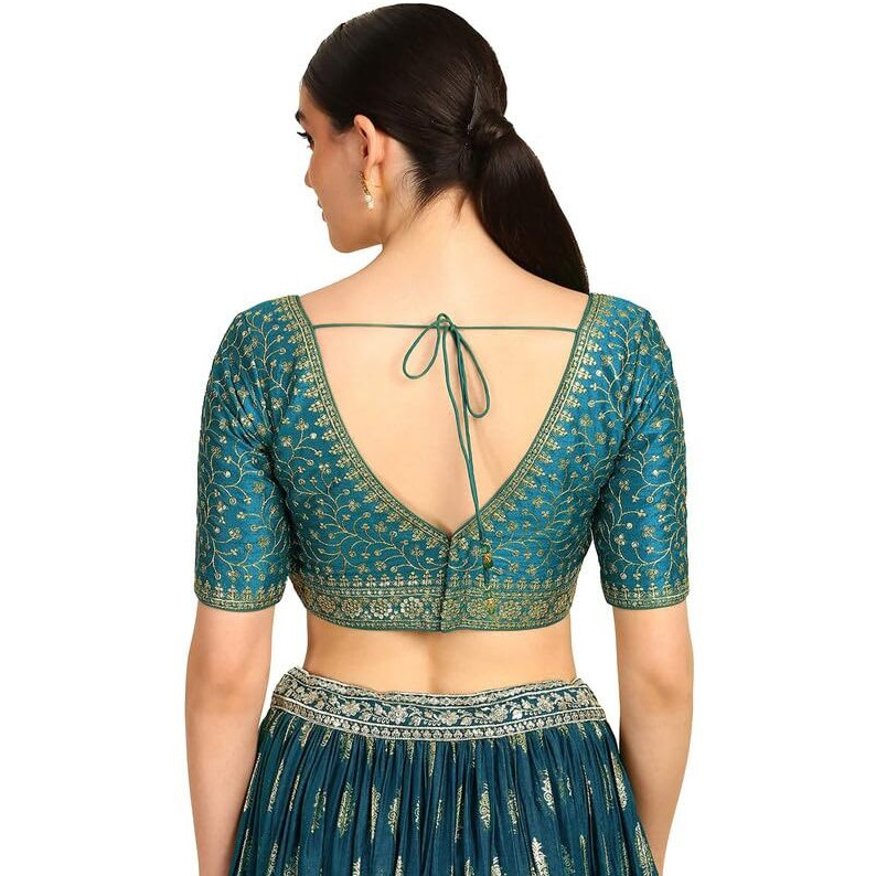 Soch Womens Teal Zari Embroidery Padded Silk Blend Blouse With Sequins