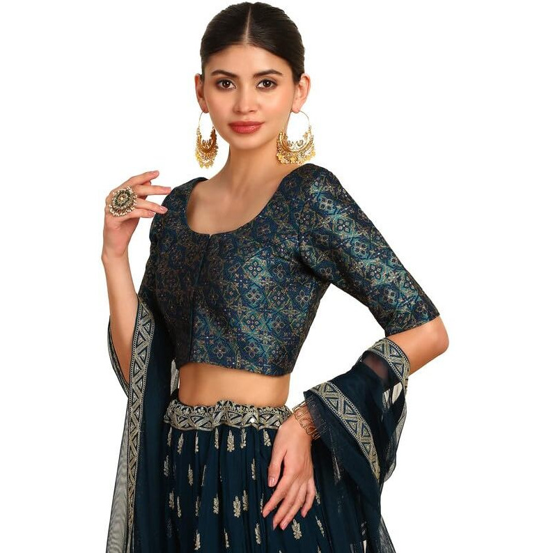 Soch Womens Teal Ethnic Motifs Woven Design Padded Blouse