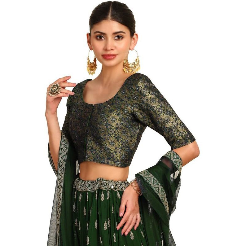 Soch Womens Light Green Woven Design Silk Blend Padded Blouse