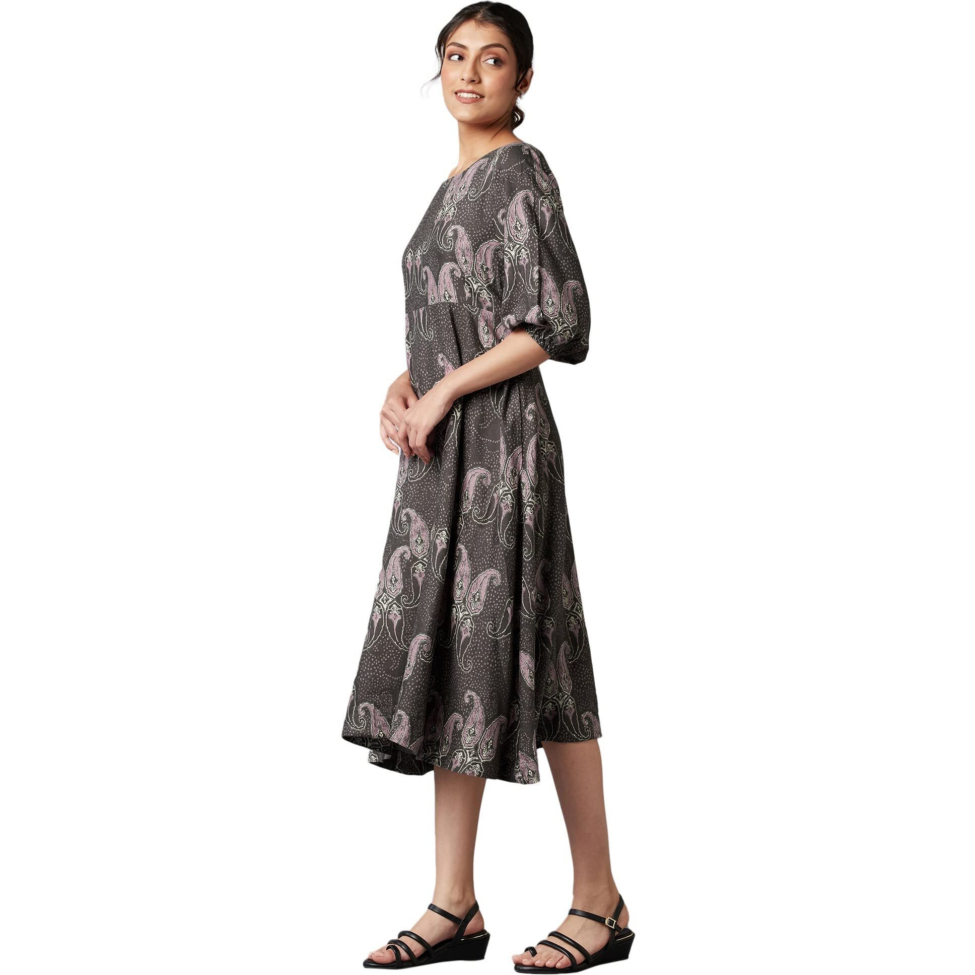 W For Woman Women's Rayon Dark Brown Paisley Print Maxi Dress Below The Knee (22Few17935-810230 M)