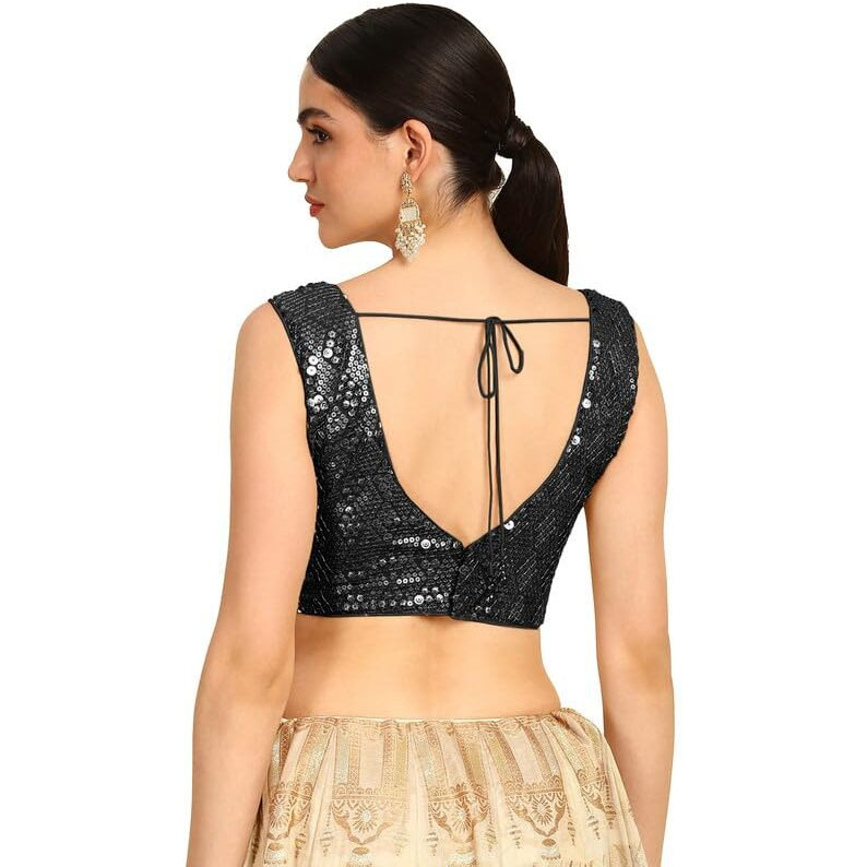 Soch Womens Black Sequinned Embellished Georgette Padded Blouse