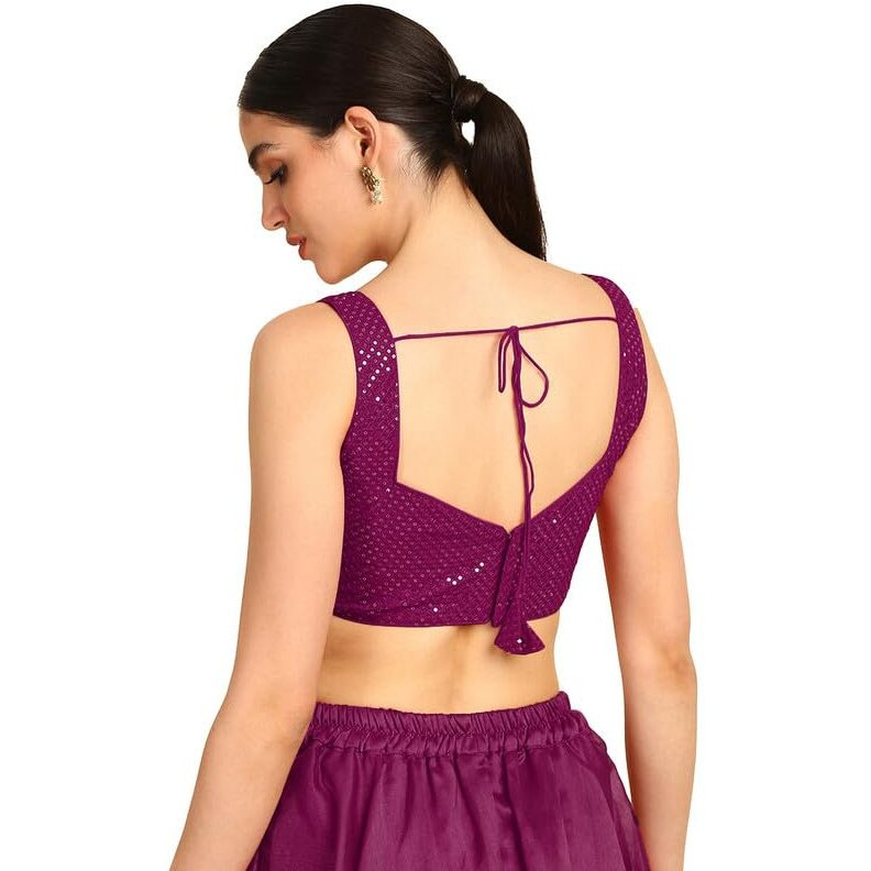 Soch Womens Wine Sequinned Sweetheart Neck Georgette Padded Blouse