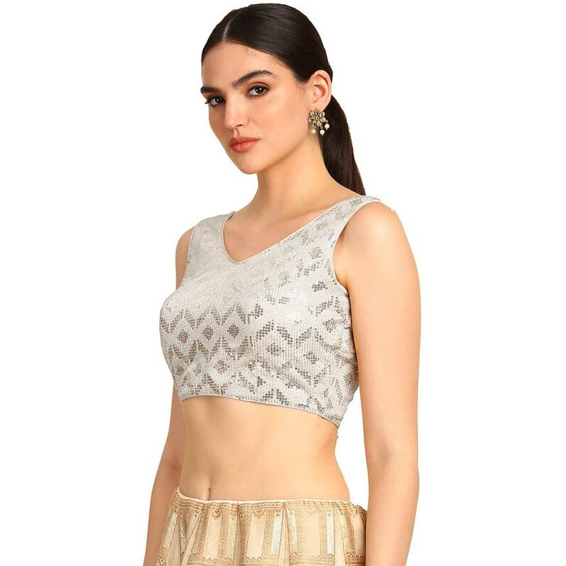 Soch Womens White Sequinned Embellished Georgette Padded Blouse