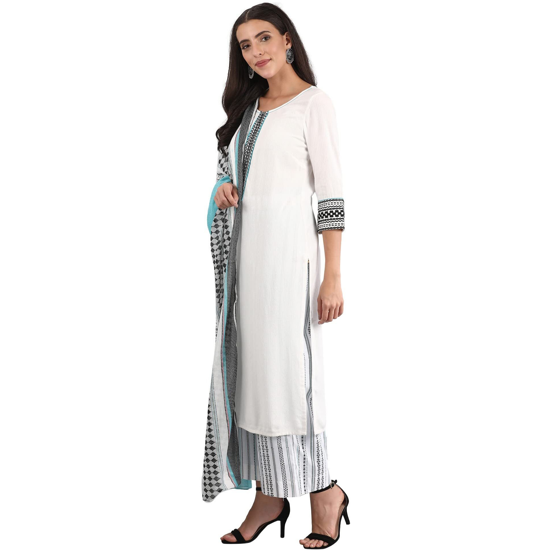 Aurelia Women's Rayon Solid Kurta, Palazzo & Dupatta (22Feas11189-601166_Blue Bird_S)