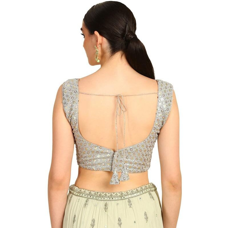 Soch Womens Grey Sequinned Sweetheart Neck Georgette Padded Blouse