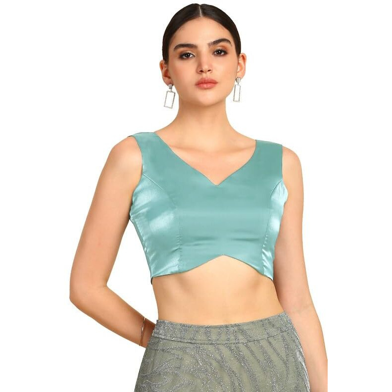 Soch Womens Powder Blue V-Neck Princess Line Tissue Padded Blouse