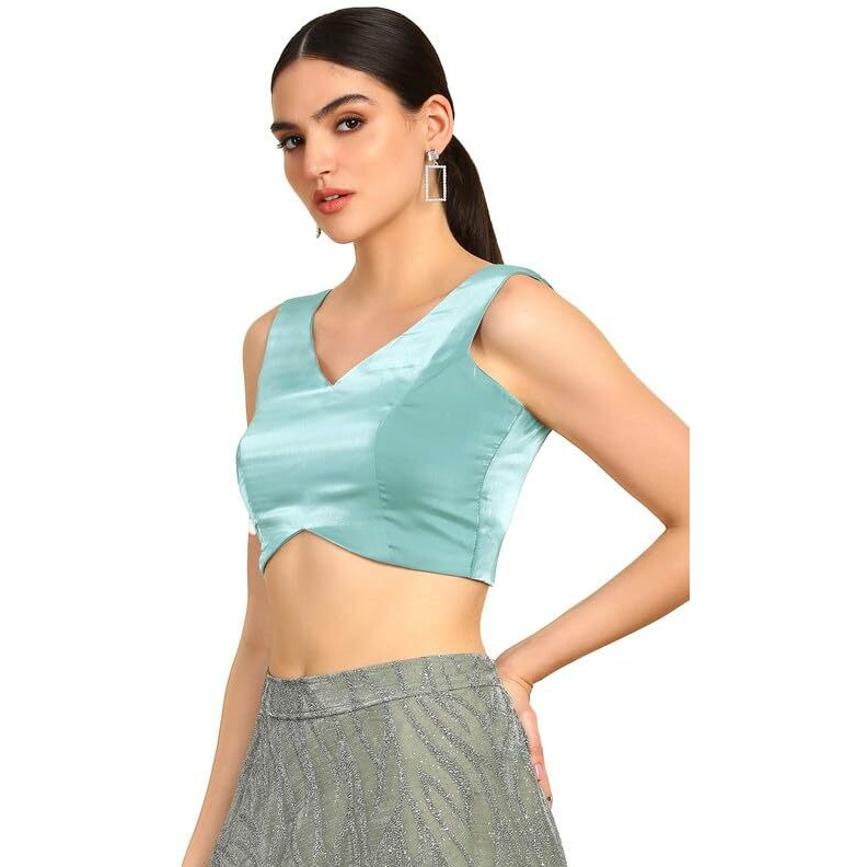 Soch Womens Powder Blue V-Neck Princess Line Tissue Padded Blouse