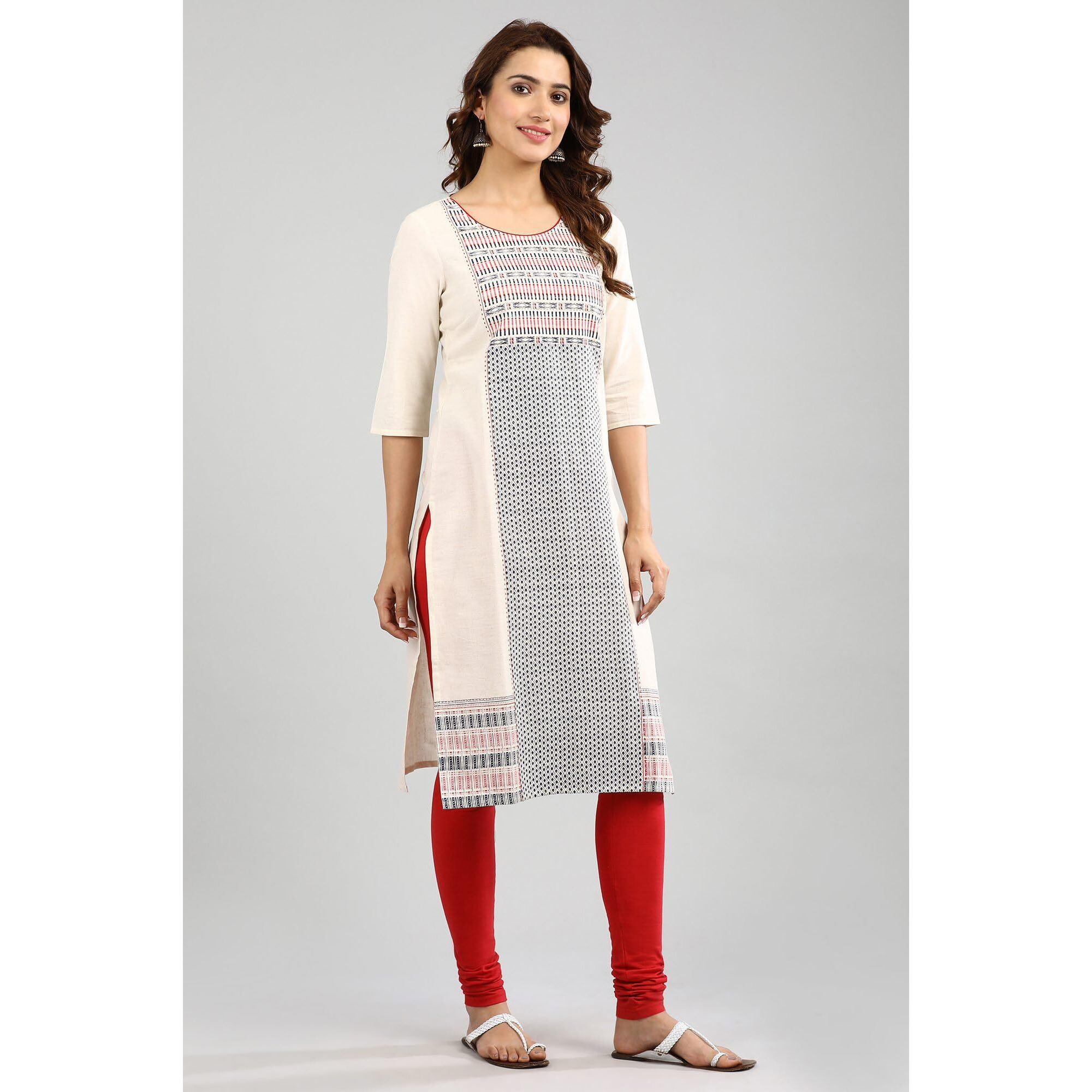Aurelia Women's Cotton Blend Regular Kurta (22Fea10962-500721_Natural_S)