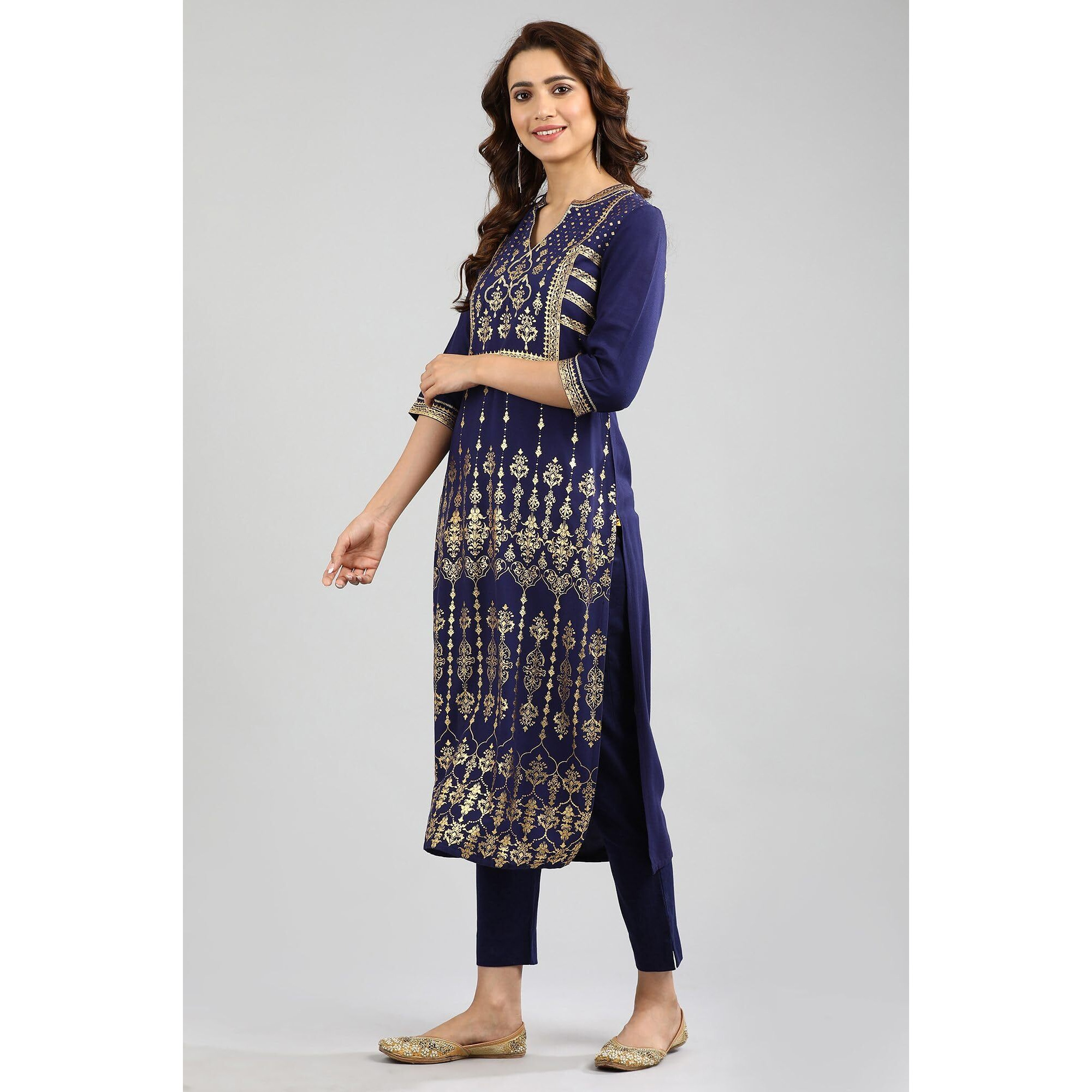 Aurelia Women's Viscose Regular Kurta (22Fea10776-500612_Sailor Blue_Xl)