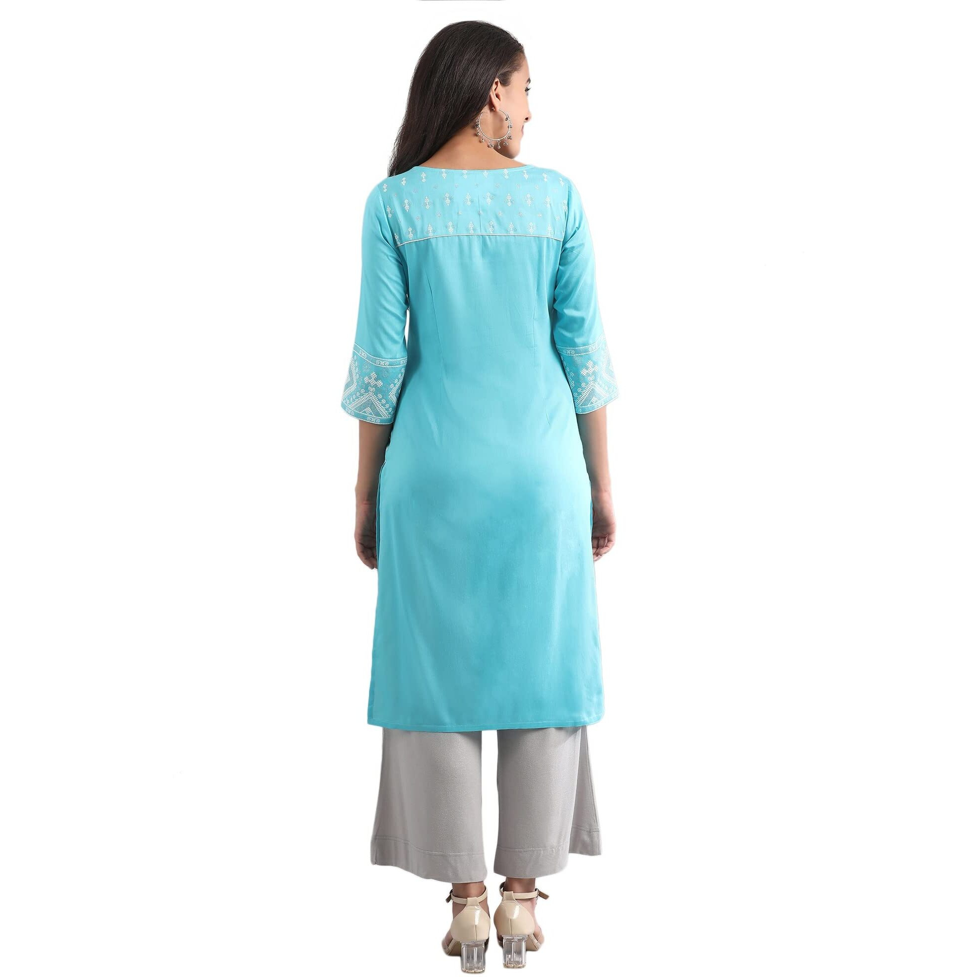 Aurelia Viscose Women Blue Casual Regular Fit Kurta In Round Neck_22Fea11250-501289_Xs