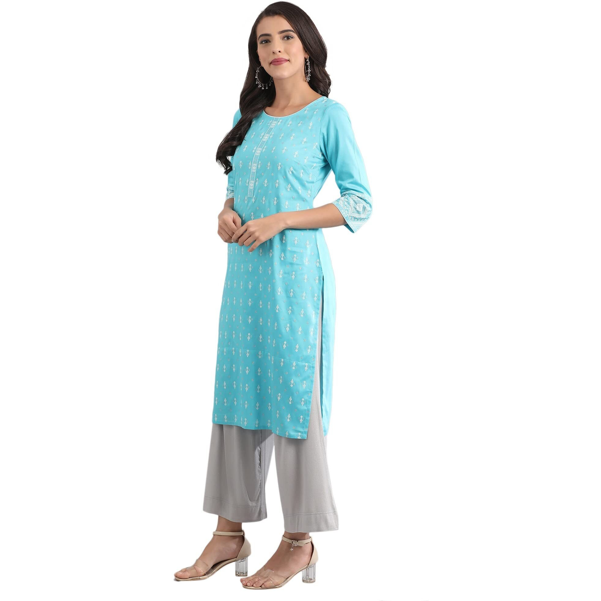 Aurelia Viscose Women Blue Casual Regular Fit Kurta In Round Neck_22Fea11250-501289_Xs