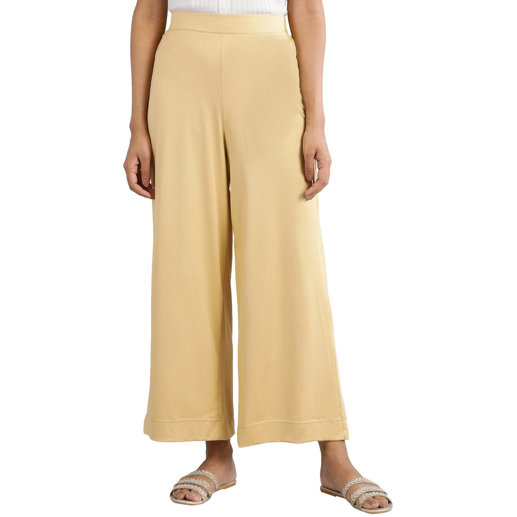 Aurelia Gold Solid Poly Blend Palazzo Ethnic Bottomwear