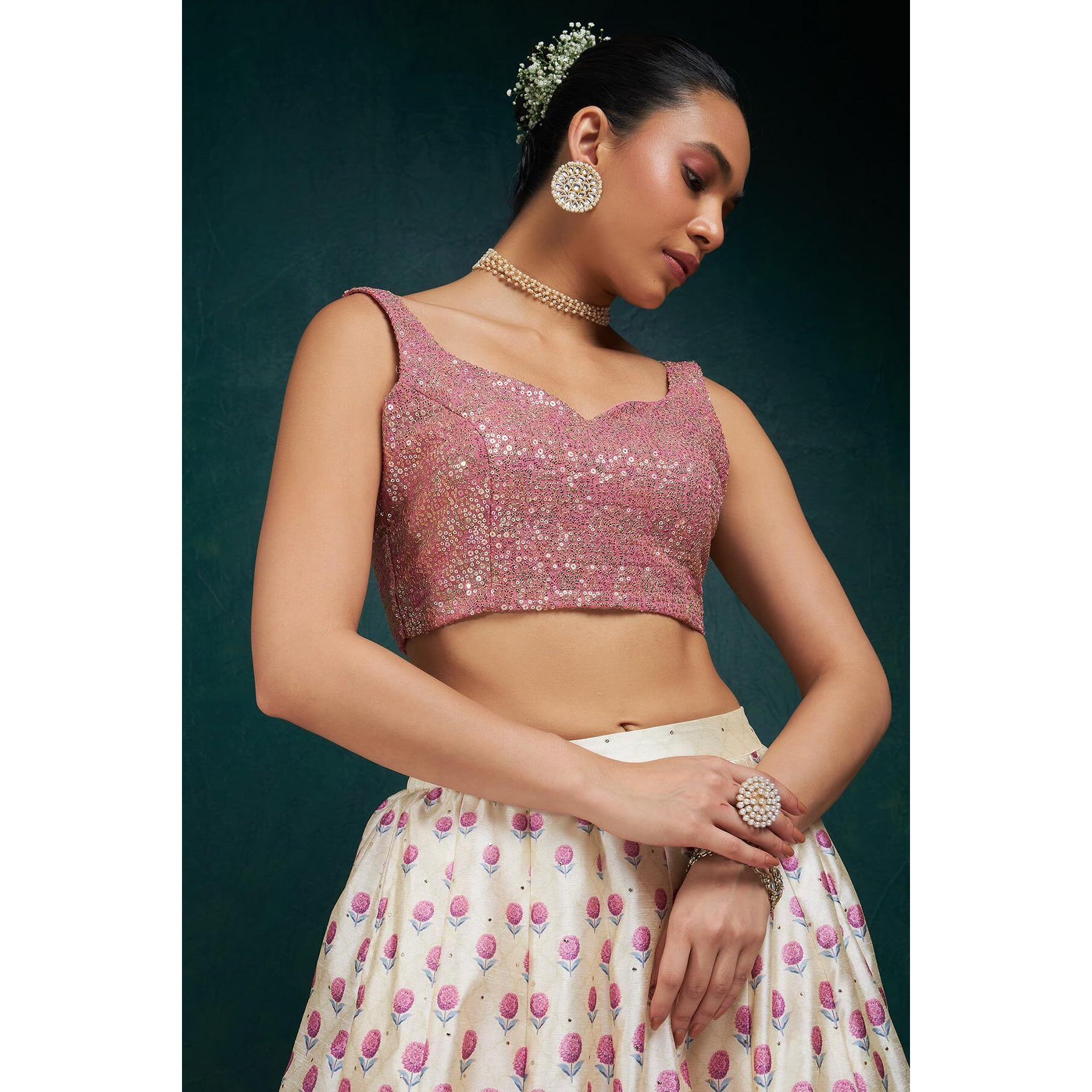 Soch Womens Blush Pink Sequinned Embellished Georgette Padded Blouse