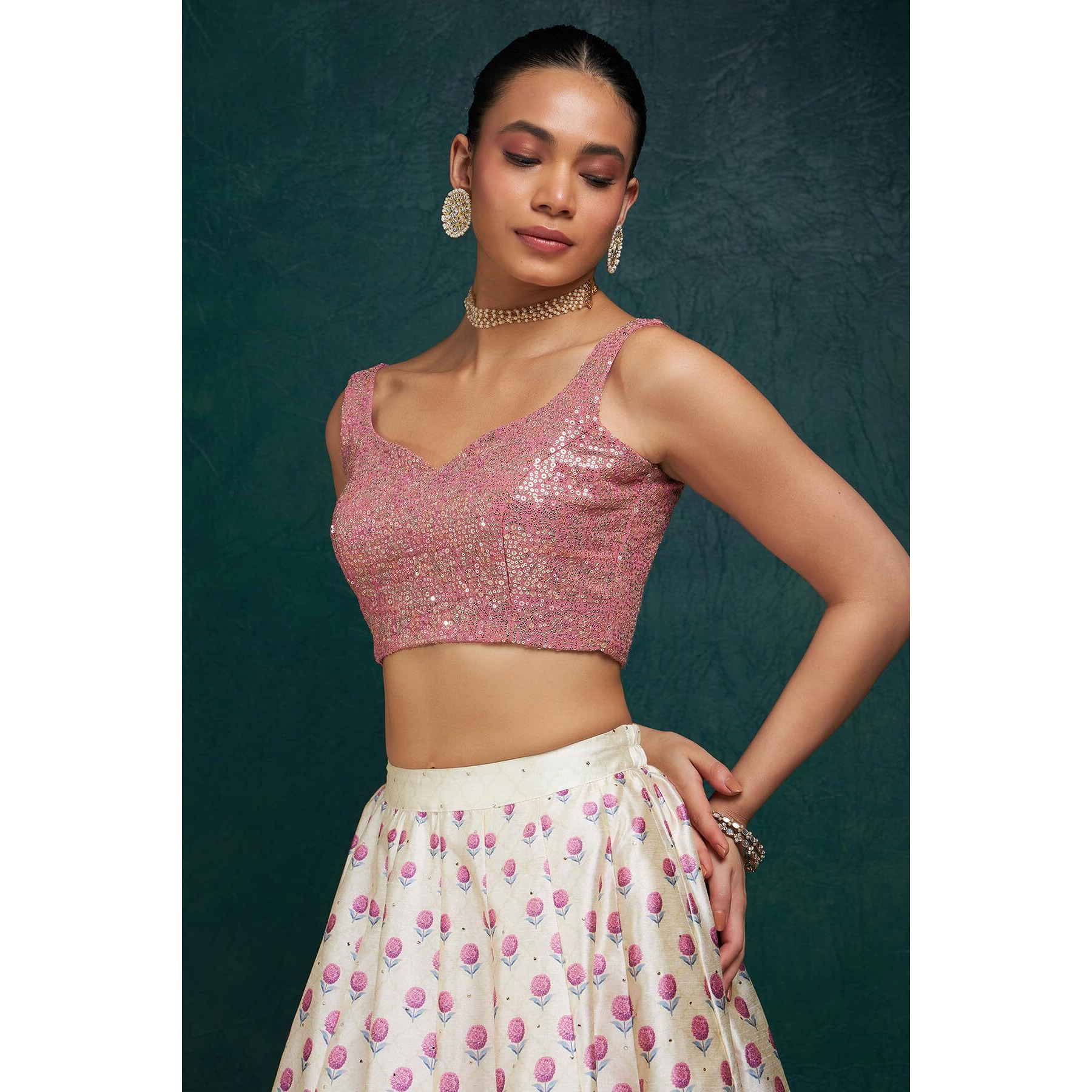 Soch Womens Blush Pink Sequinned Embellished Georgette Padded Blouse
