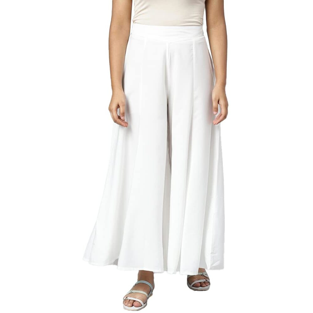 Aurelia White Solid Palazzo Ethnic Bottomwear For Women