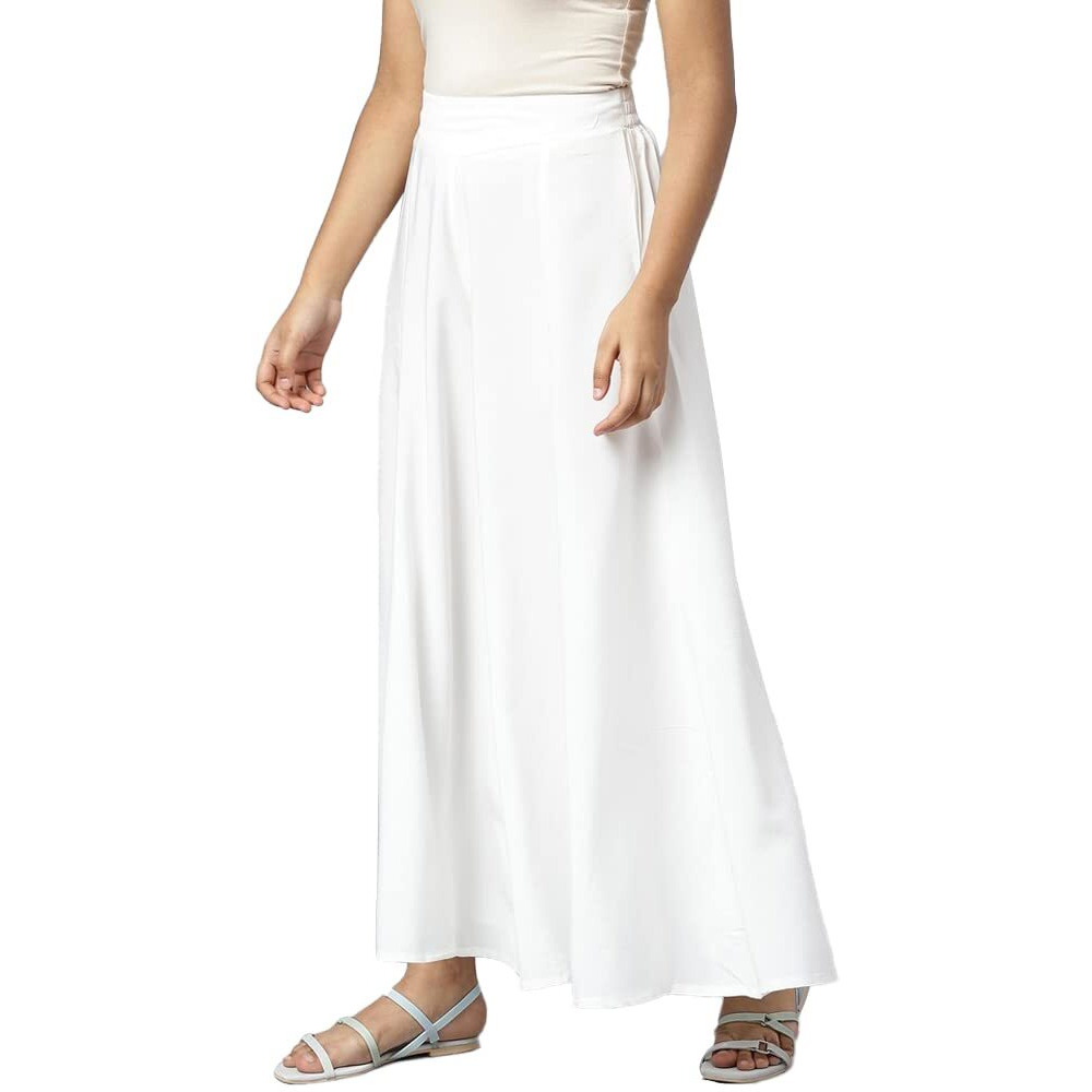 Aurelia White Solid Palazzo Ethnic Bottomwear For Women