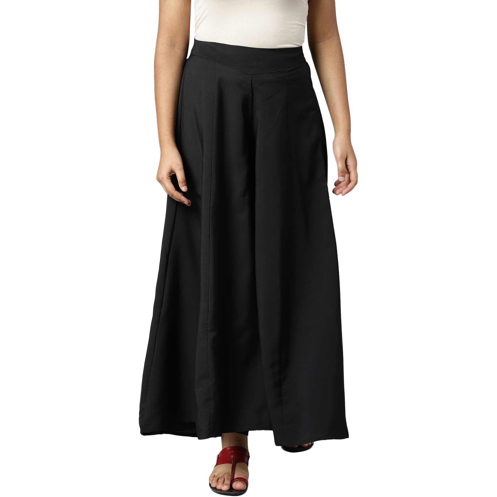 Aurelia Black Solid Palazzo Pants For Women