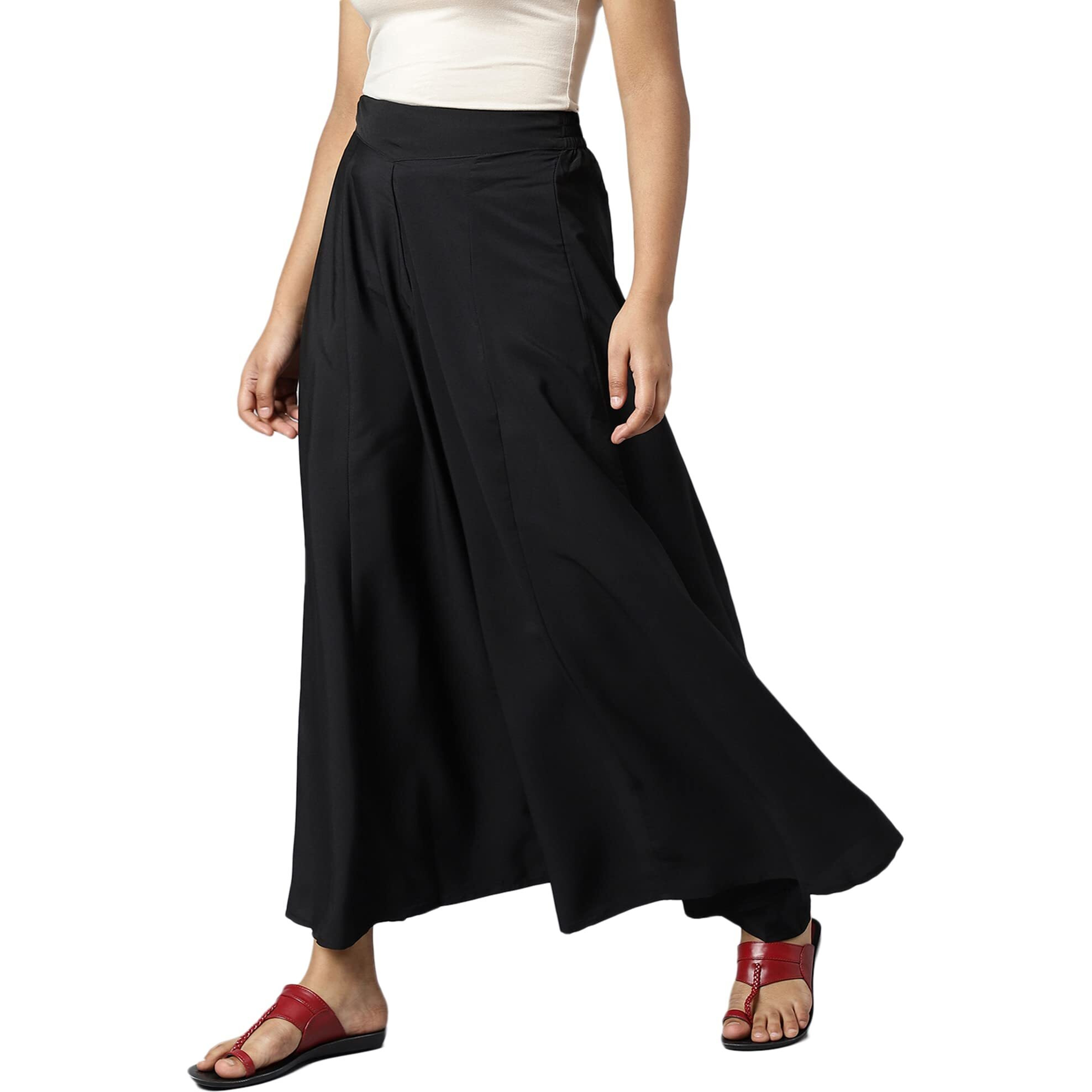 Aurelia Black Solid Palazzo Pants For Women