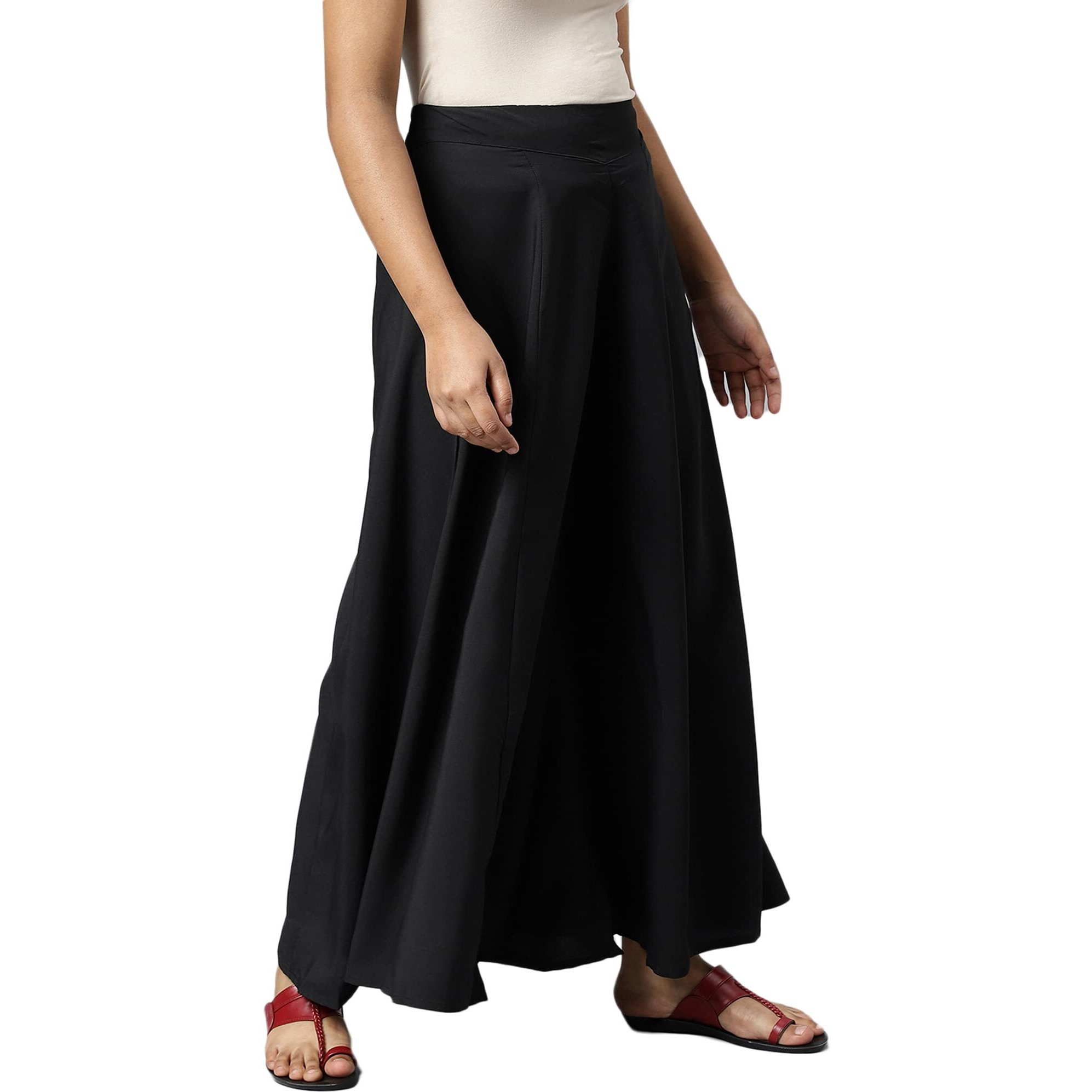Aurelia Black Solid Palazzo Pants For Women