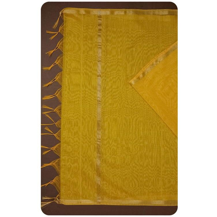 Soch Womens Yellow Zari Woven Border Solid Dupatta With Tassels