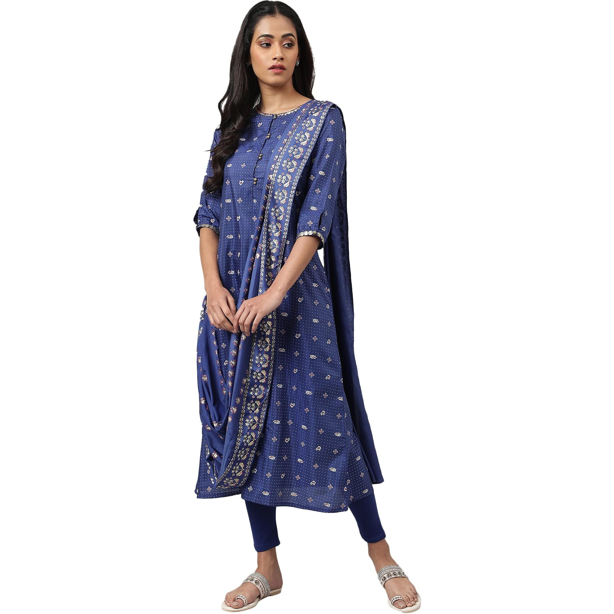W For Woman Women's Polyester Kurta (22Fews17898-118987_Blue_Xs)
