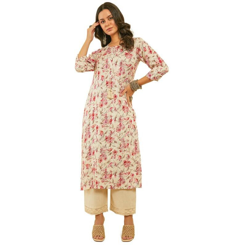 Soch Women's Rayon Regular Fit Kurta (Cwa4Ku60717A_Off White_S)