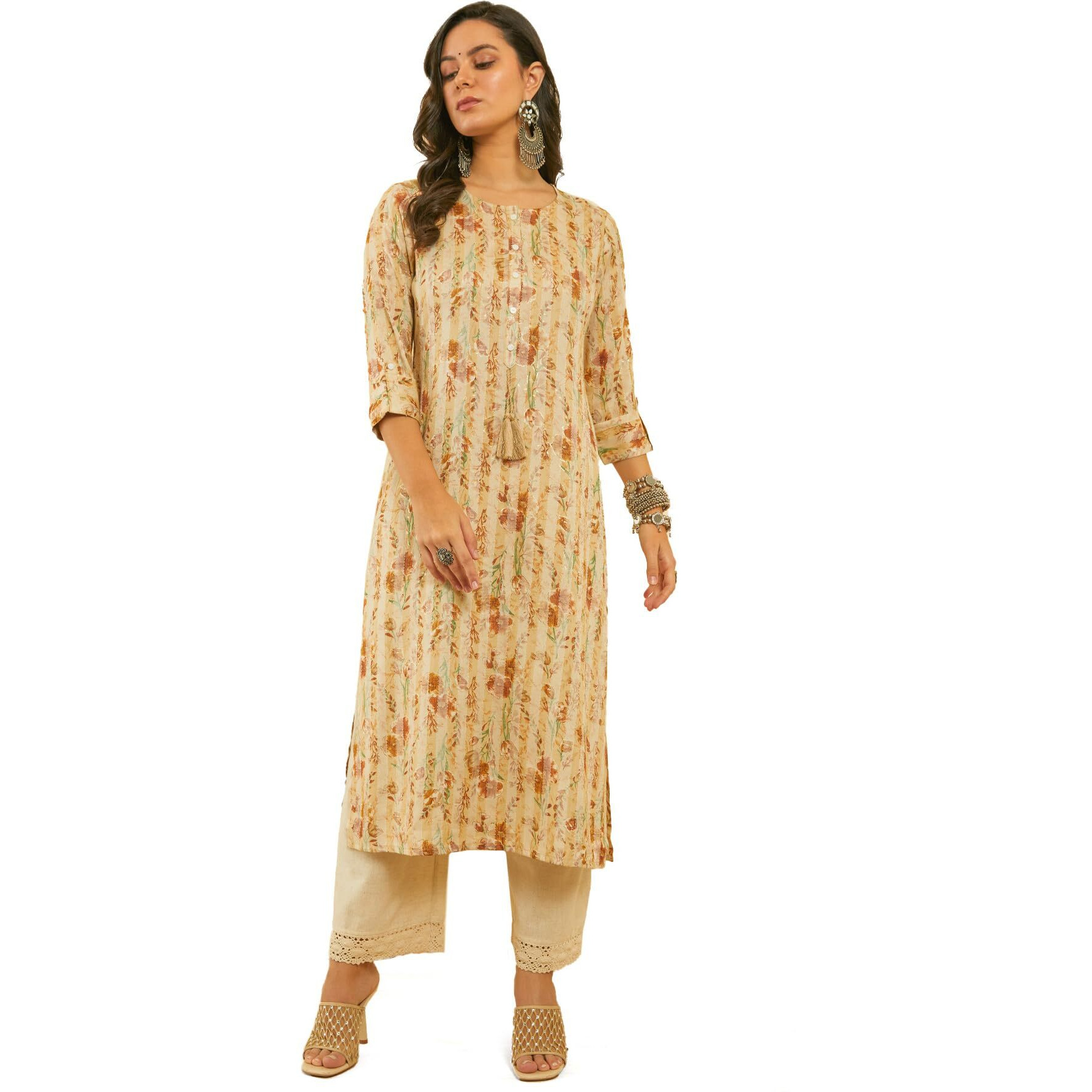 Soch Women's Rayon Floral Regular Kurta (Cws4Ku60461D_Beige_S)