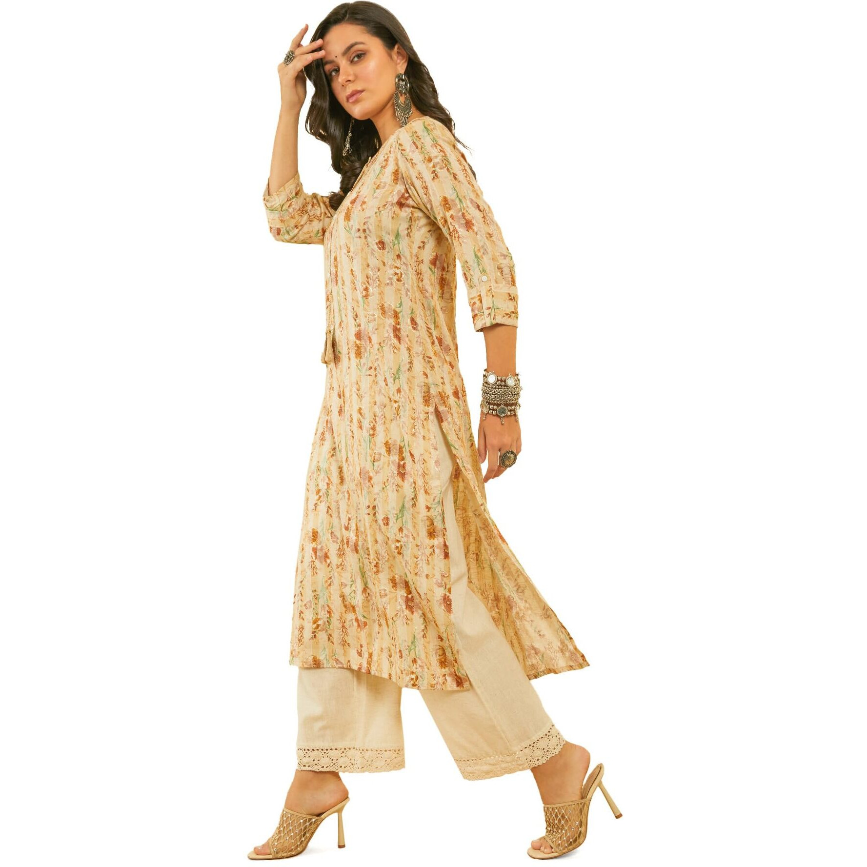 Soch Women's Rayon Floral Regular Kurta (Cws4Ku60461D_Beige_S)