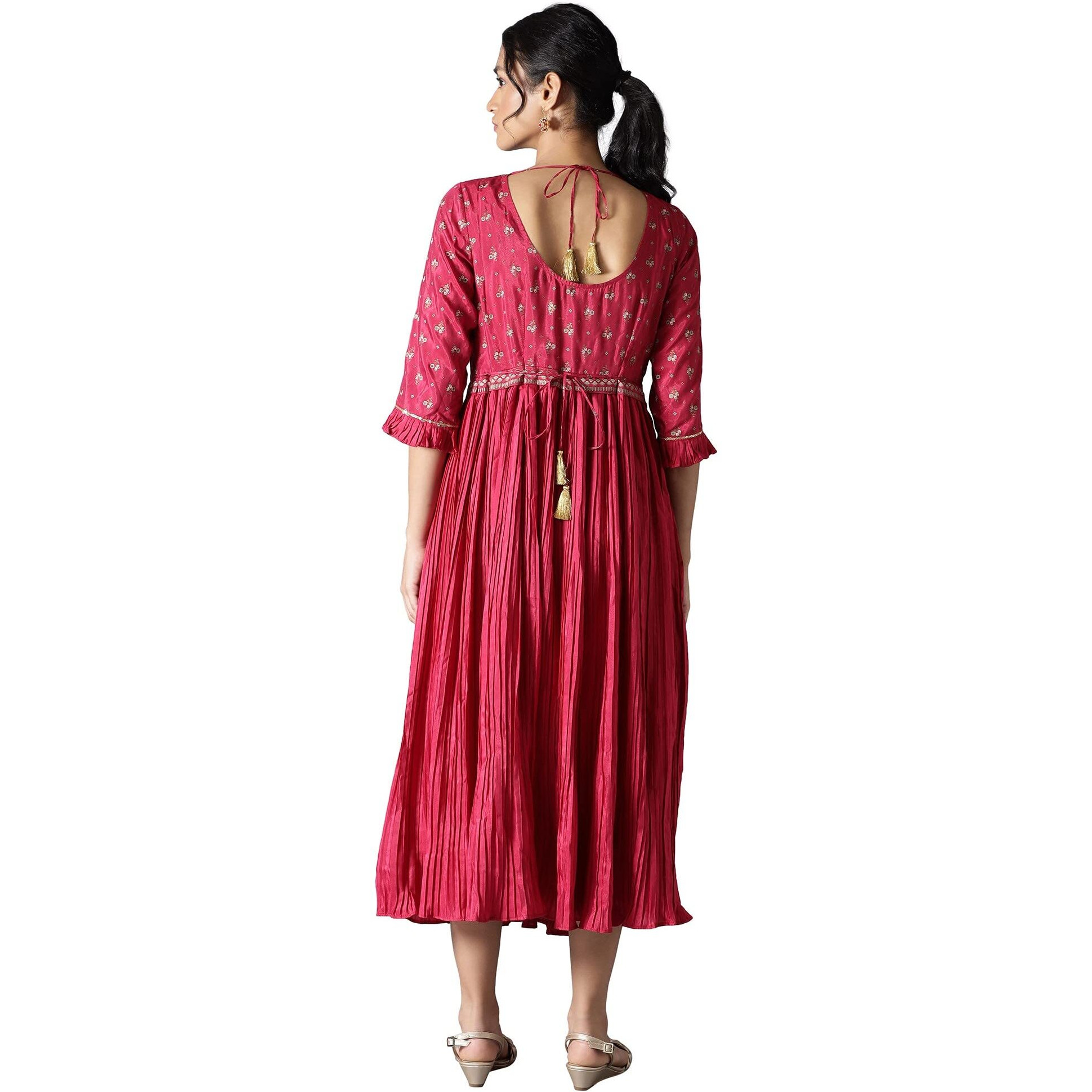 Aurelia Women's Polyester Fit And Flare Knee-Length Casual Dress (22Fea13377-505394_Pink