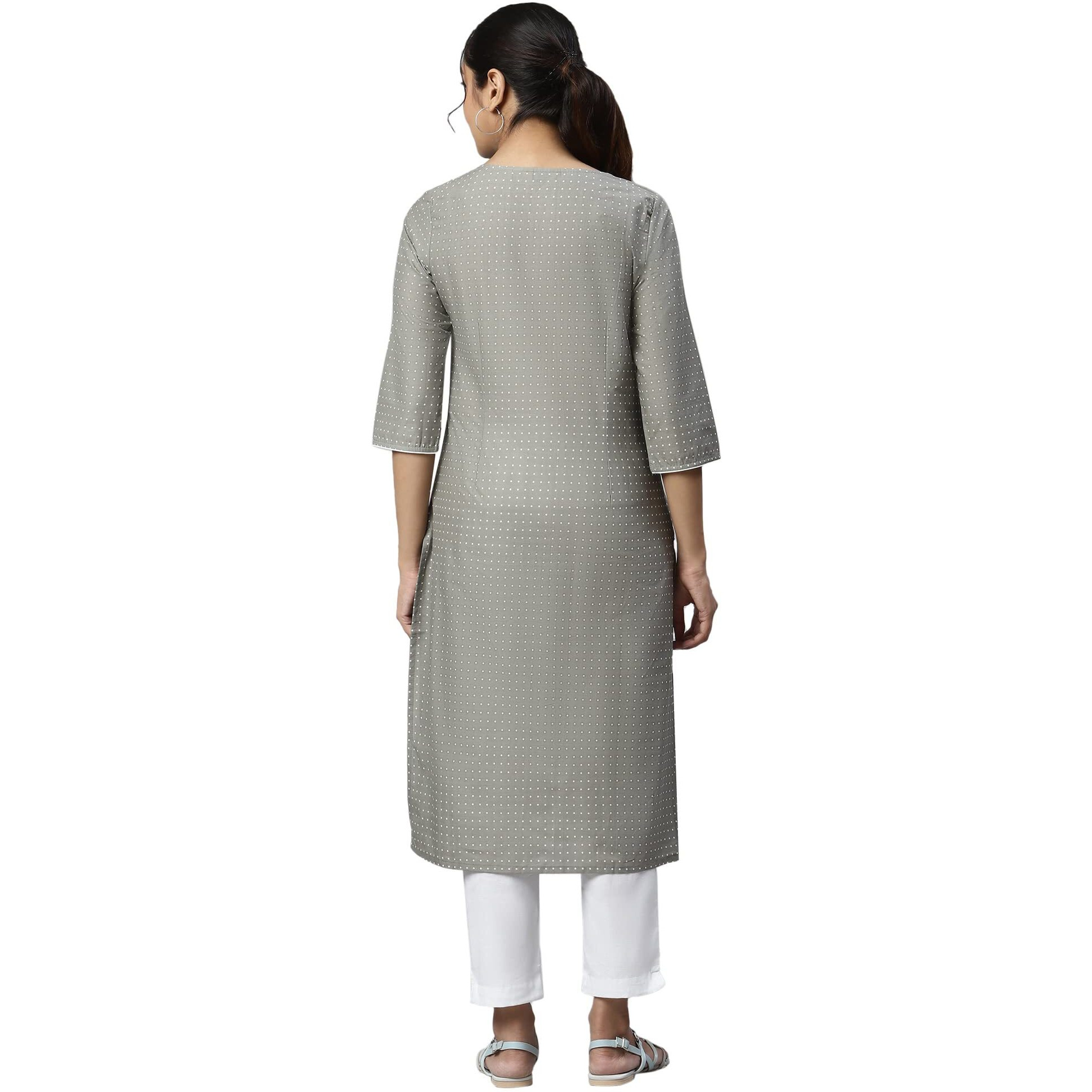 Aurelia Women Grey Cotton Geometric Printed Straight Kurta_22Aua13345-505794_Xs