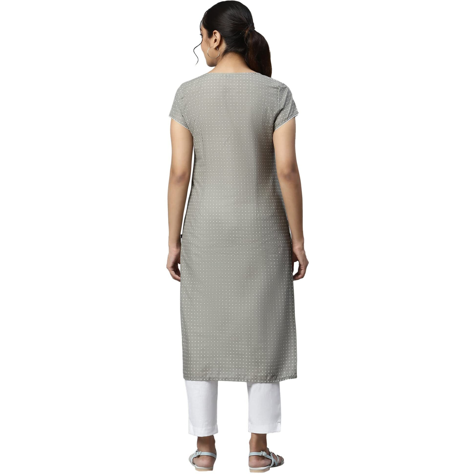 Aurelia Grey Floral Printed Printed Thread Embroidered Cotton Regular Kurta For Women