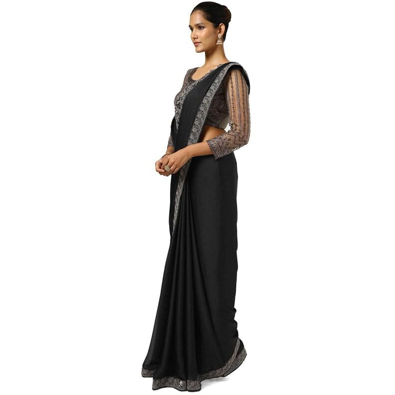 Soch Womens Black Chiffon Embroidered Saree With Sequins