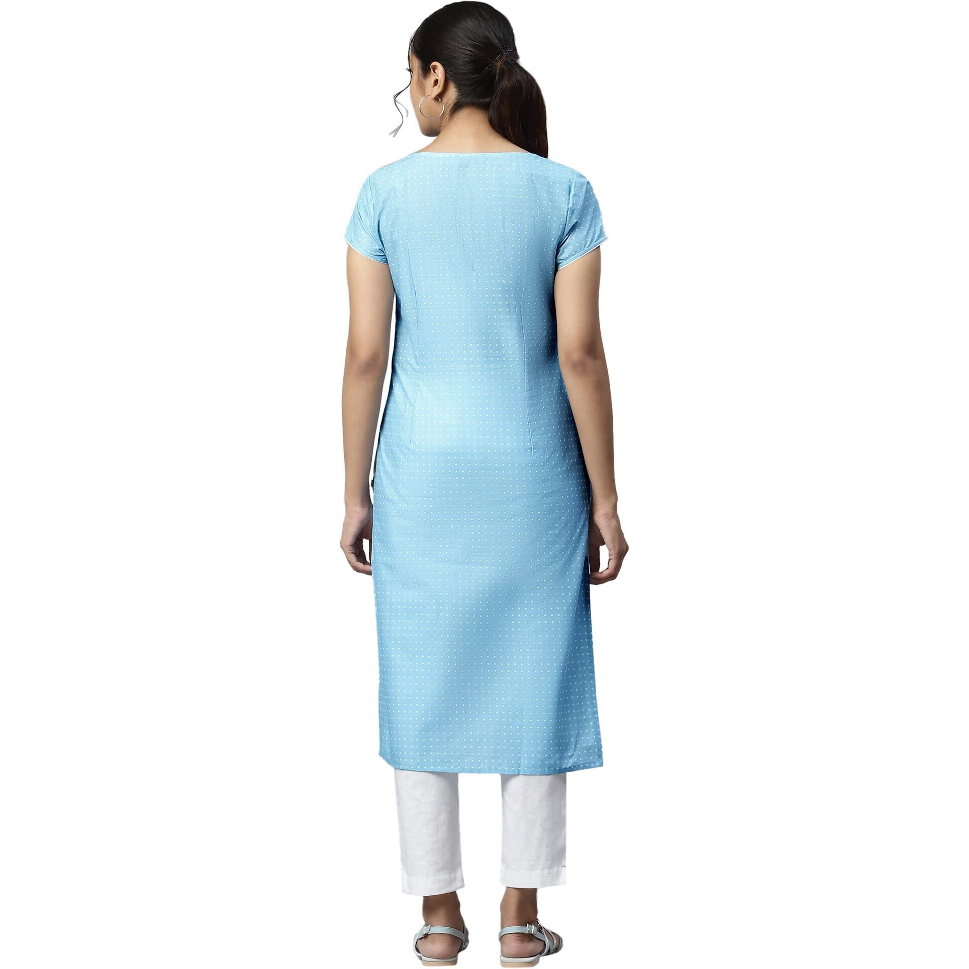 Aurelia Women Ice Blue Cotton Geometric Printed Straight Kurta_22Aua13345Ss-505796_Xs