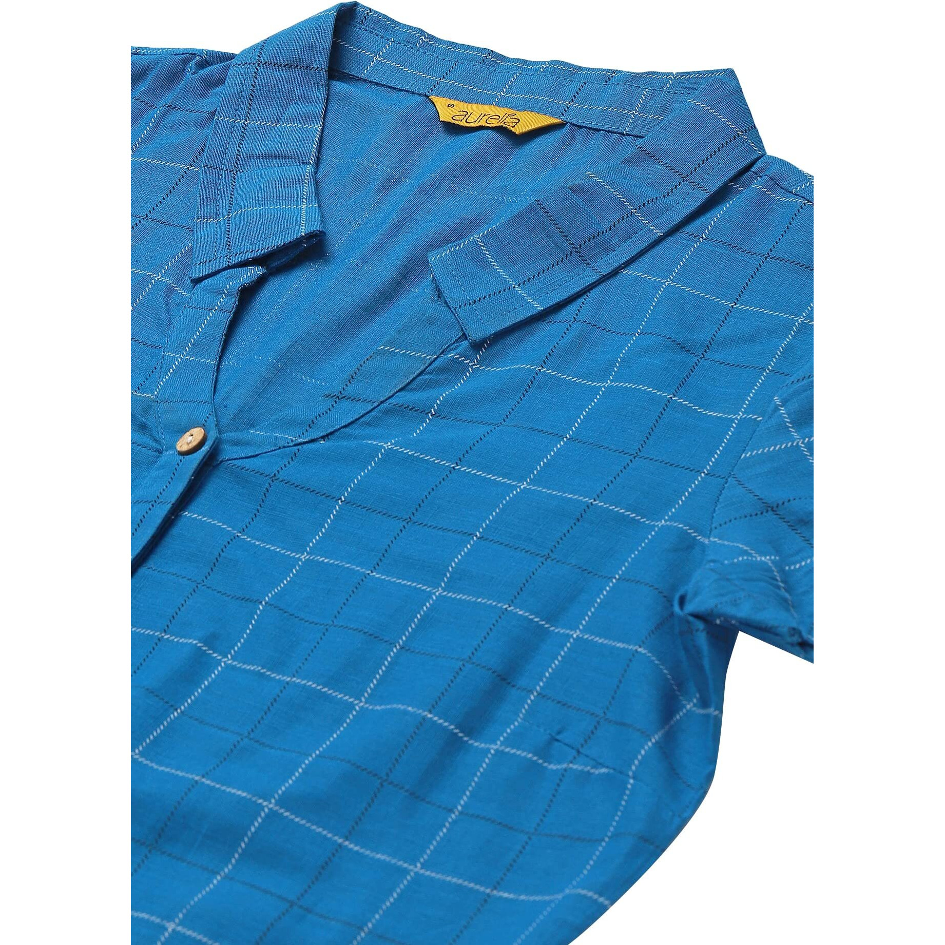 Aurelia Women's Check Regular Blue Cotton Kurta