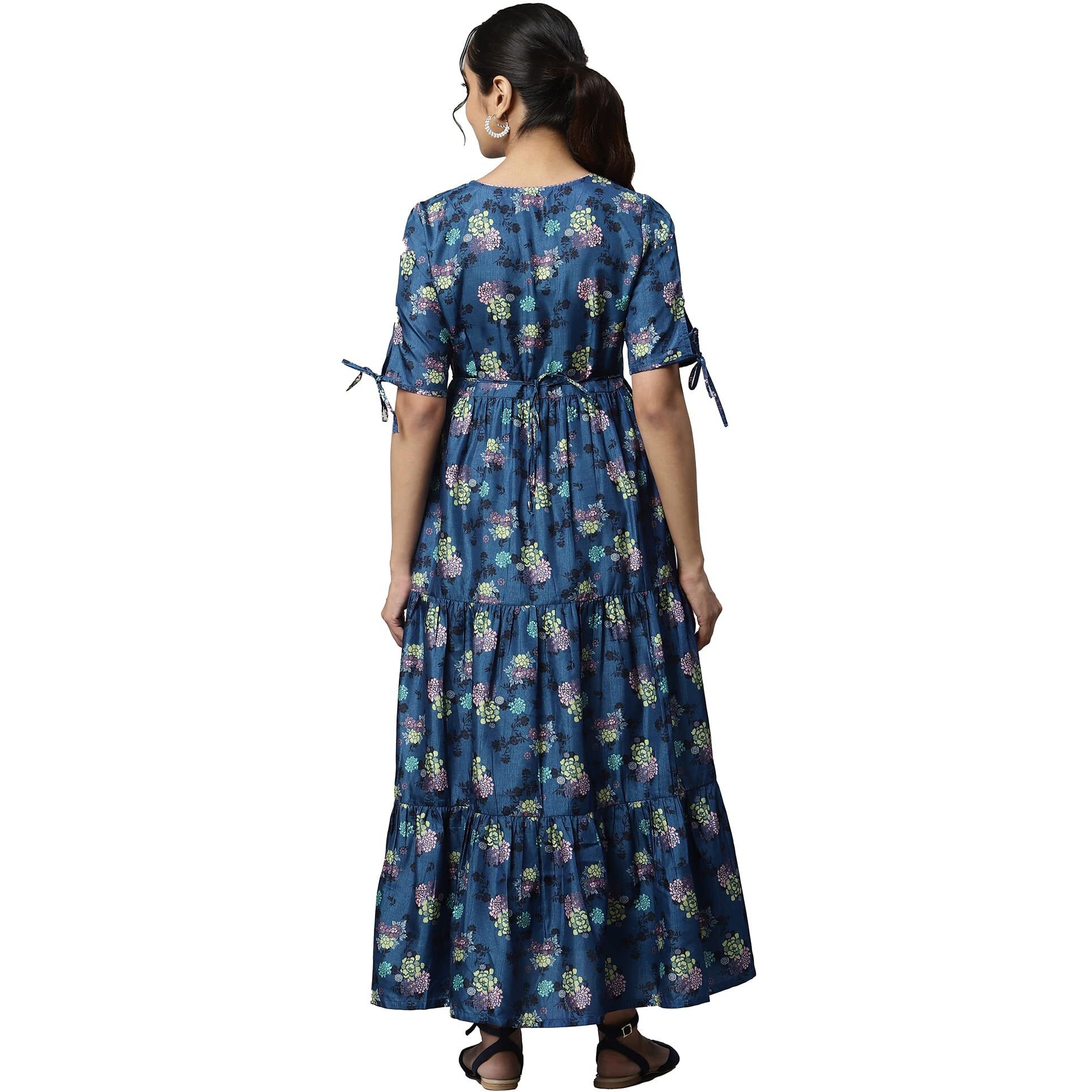 Aurelia Women Dark Blue Kuchai Silk Floral Maxi Printed Dress_22Aua13353-504142_L