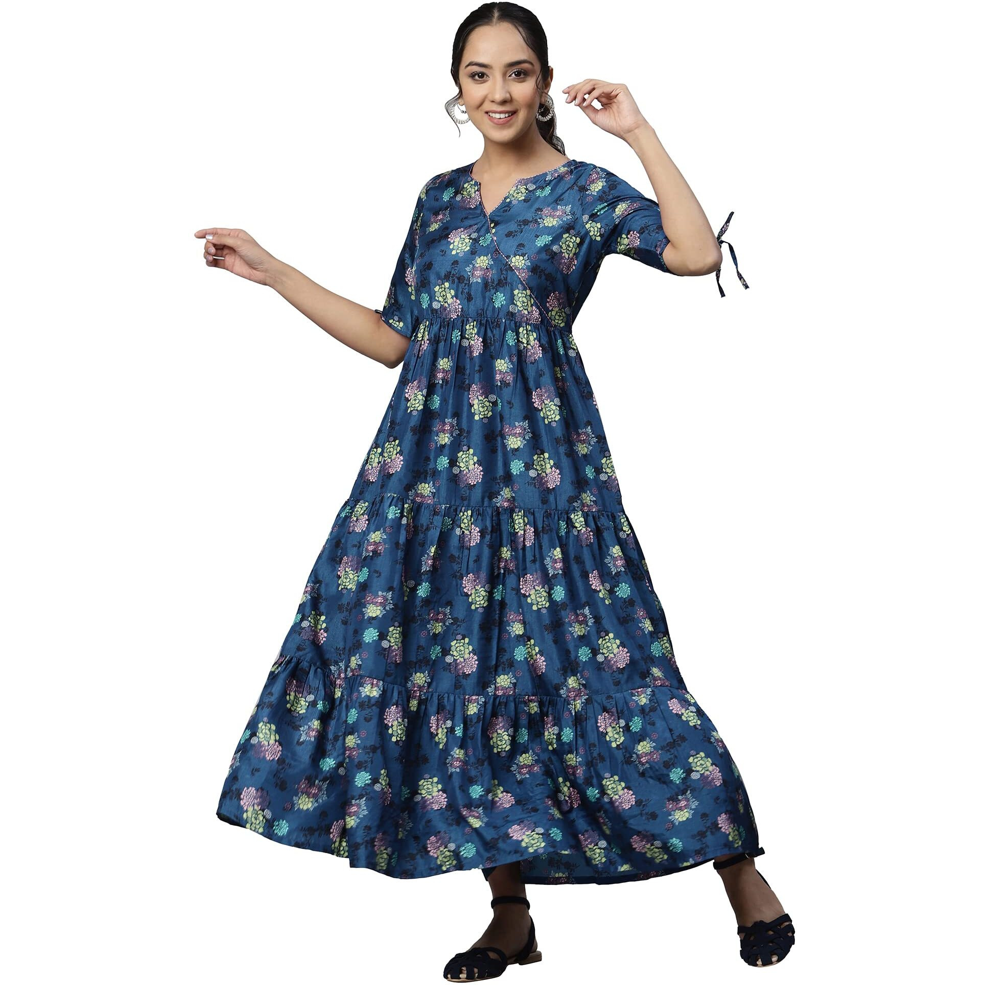 Aurelia Women Dark Blue Kuchai Silk Floral Maxi Printed Dress_22Aua13353-504142_L