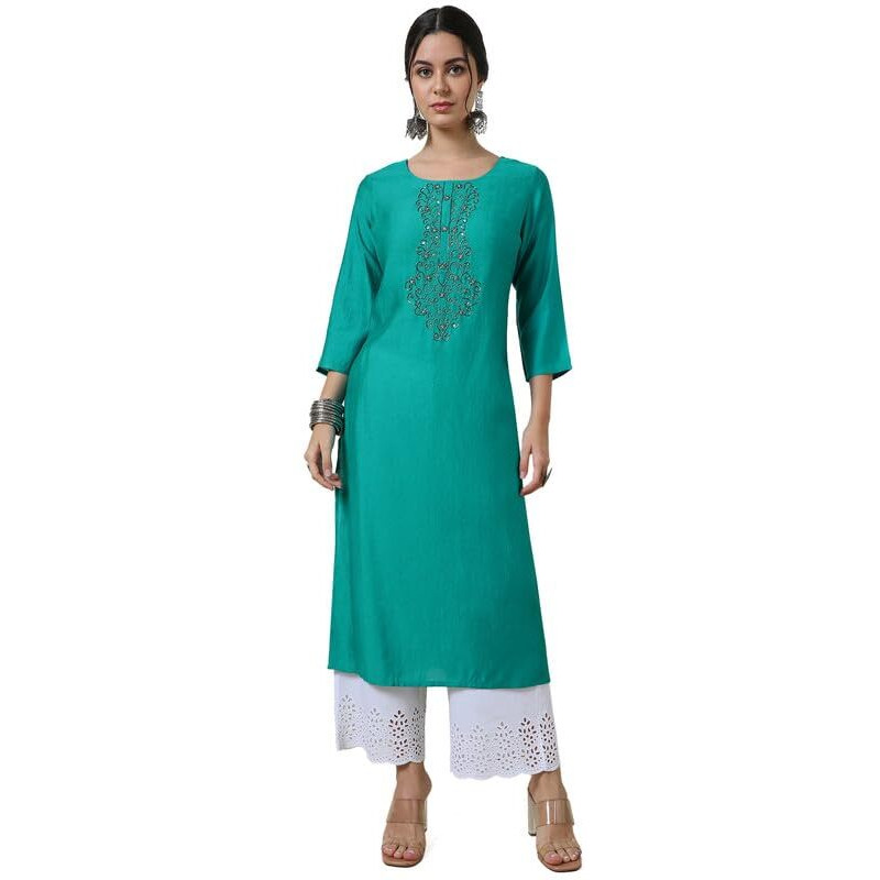 Soch Womens Green Viscose Blend Cutdana Detailed Kurta