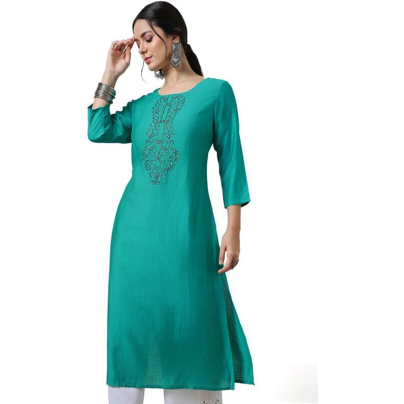 Soch Womens Green Viscose Blend Cutdana Detailed Kurta