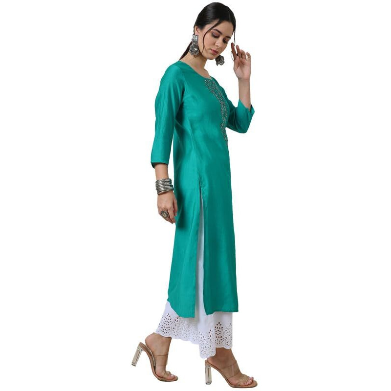 Soch Womens Green Viscose Blend Cutdana Detailed Kurta