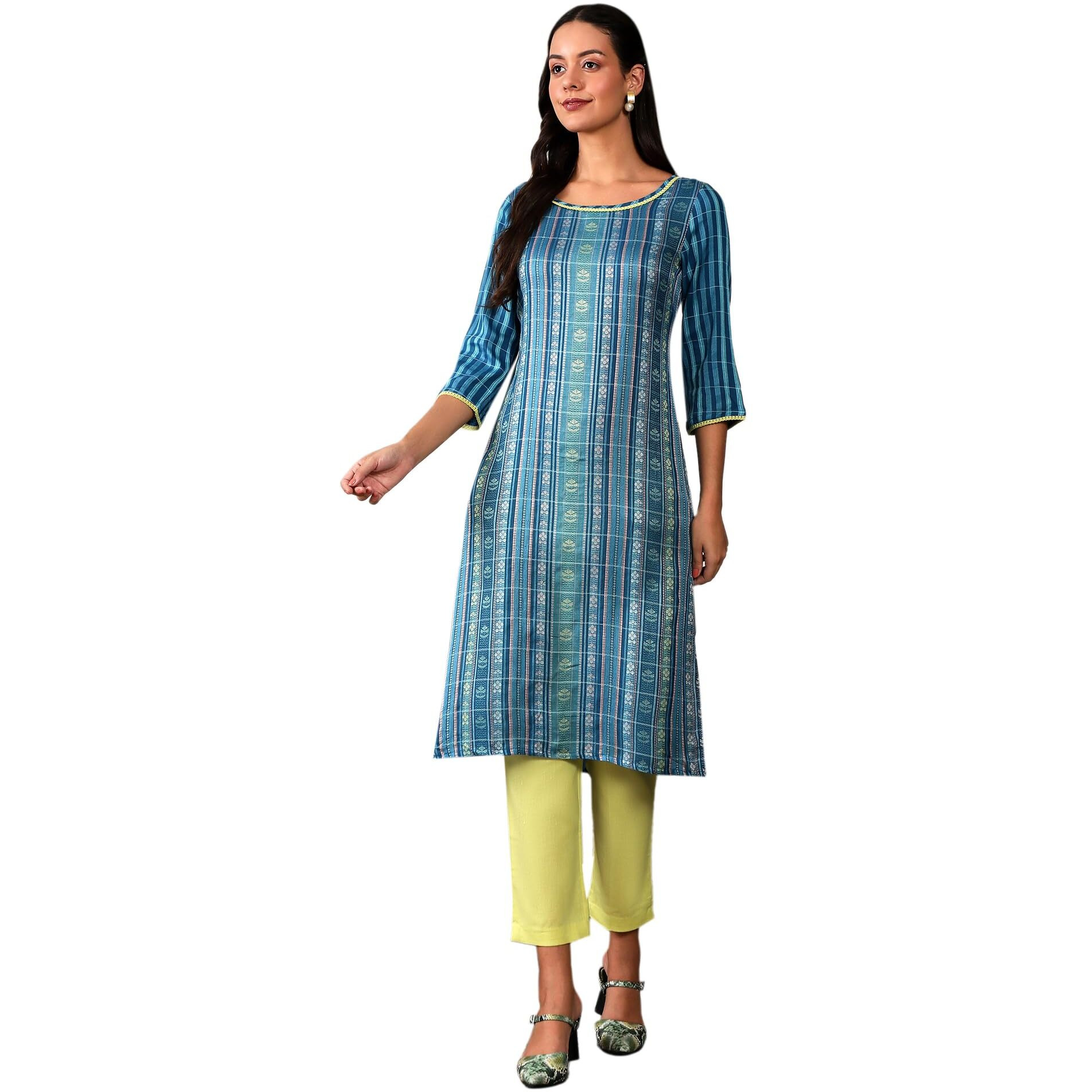 Aurelia Women's Blue Geometric Printed Printed Regular Kurta