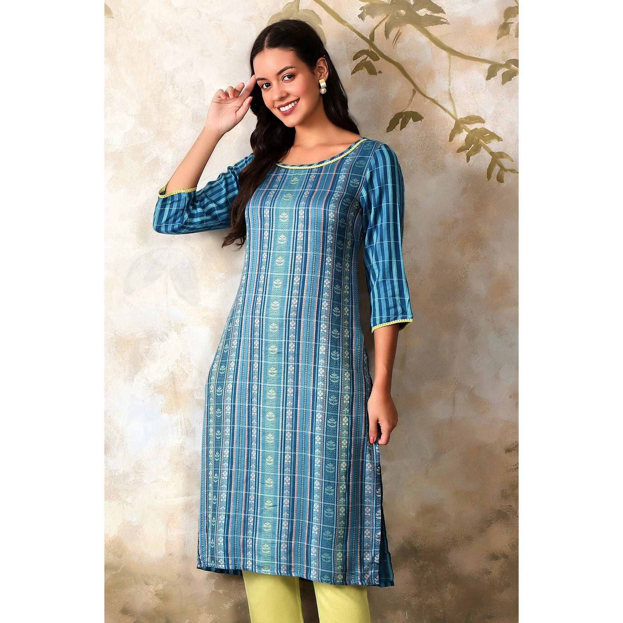 Aurelia Women's Blue Geometric Printed Printed Regular Kurta