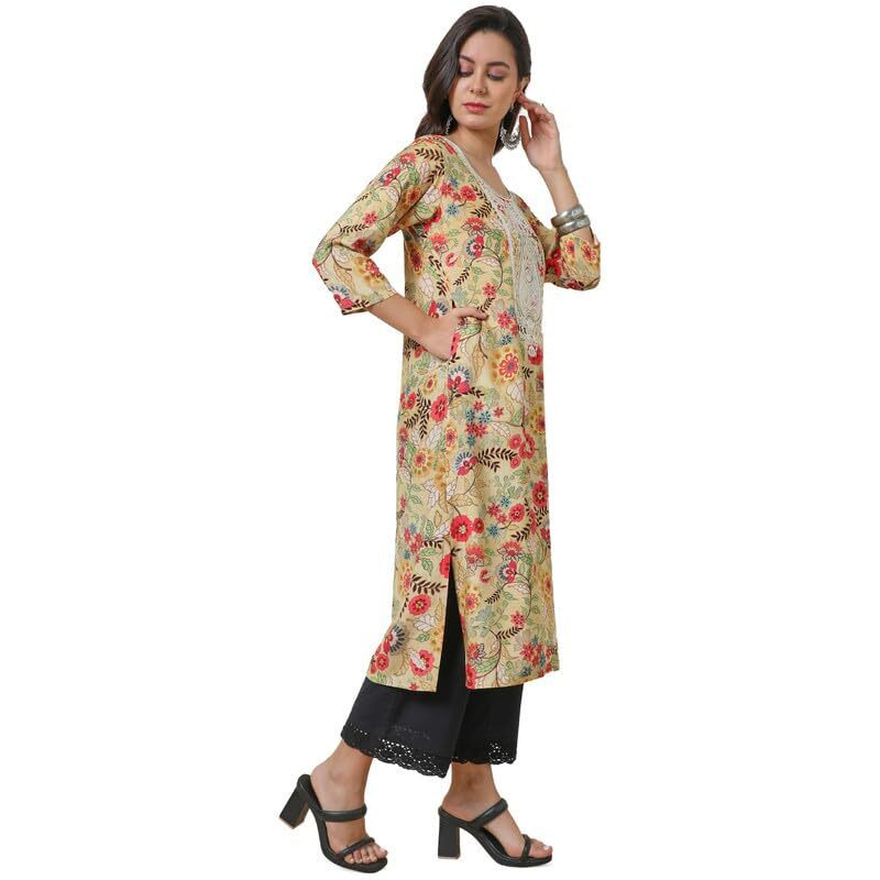 Soch Womens Light Yellow Viscose Muslin Straight Kurta